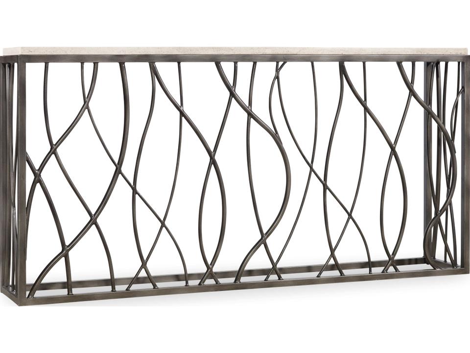5373 Organic Modern Console Table with Travertine Marble Top and Steel Base