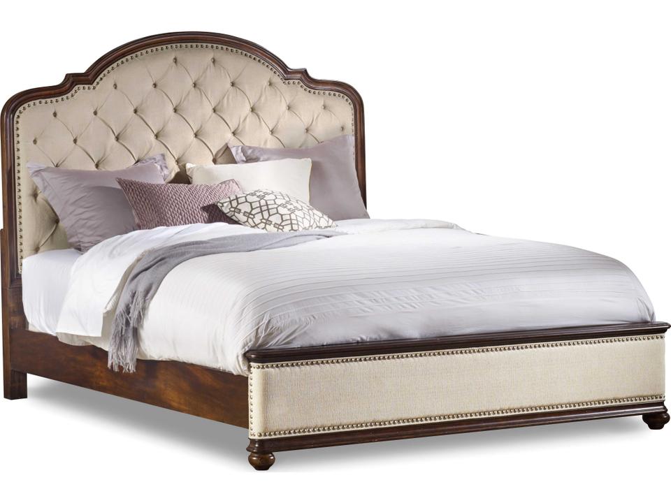 Leesburg King Upholstered Bed with Wood Rails in Mahogany
