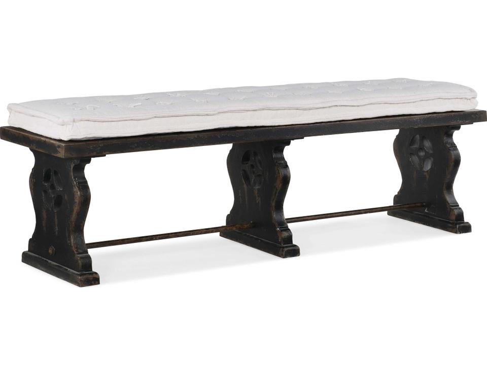 Ciao Bella 72 Inch Upholstered Bench Distressed Black Finish