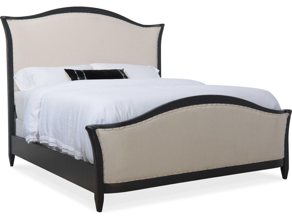 Ciao Bella King Upholstered Bed Distressed Black with Tuscan White Fabric