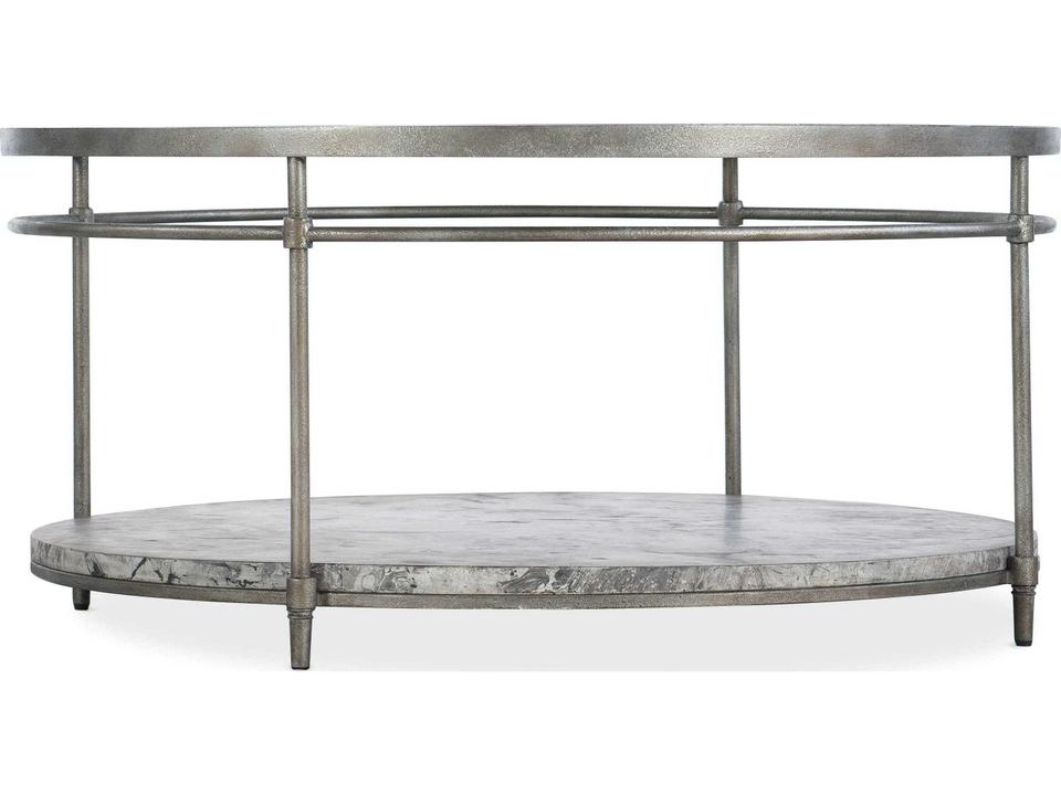 Round Coffee Table Glass Top with Champagne Metal and Concrete Base