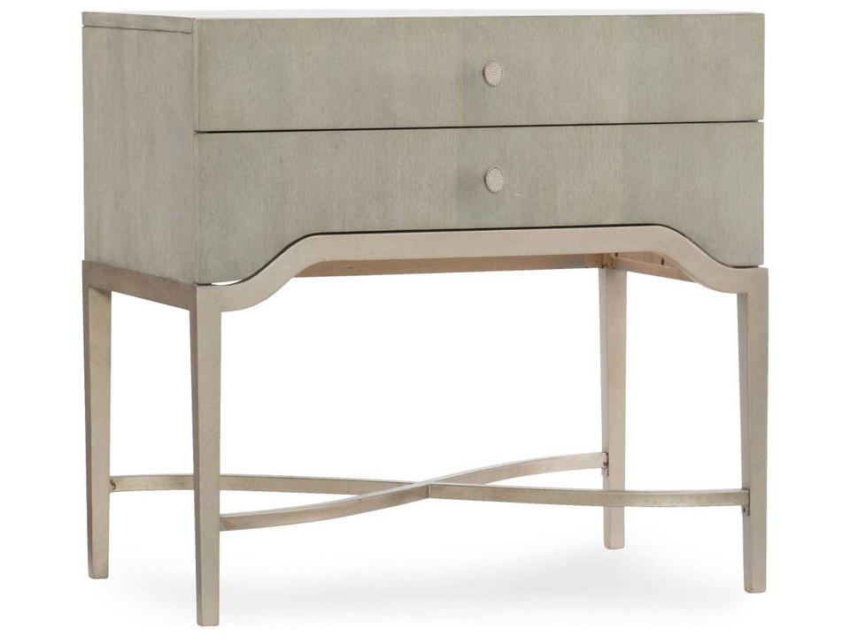 Elixir Two-Drawer Nightstand in Light Wood with Champagne Silver Accents