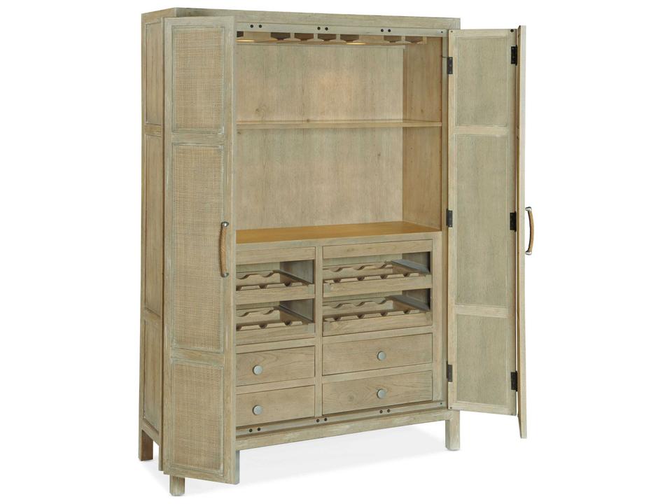 Surfrider Bar Cabinet with Rattan Doors and Driftwood Finish