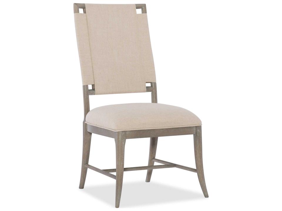 Affinity Upholstered Dining Side Chair in Greige Oak with Kurtz Linen