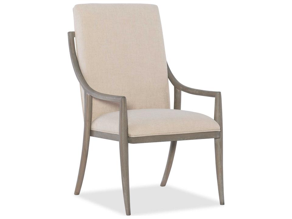 Affinity Upholstered Dining Armchair in Greige Oak and Kurtz Linen