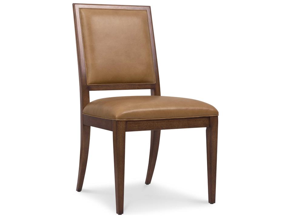 Archives Leather Dining Side Chair in Classic Walnut with Dark Blond Leather