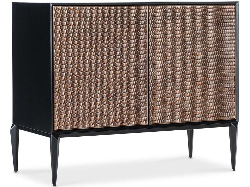 Melange Boucle Accent Chest Black Maple Veneer with Basketweave Motif