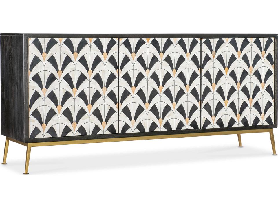 Melange Renee Credenza Black Wood with Bone Inlay and Gold Base