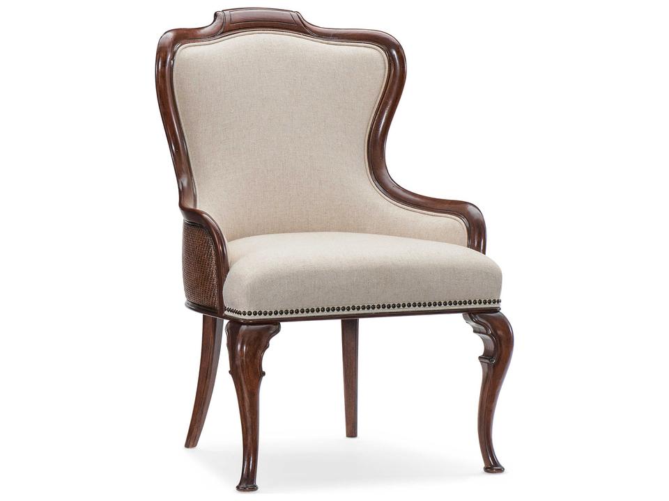 Charleston Upholstered Arm Chair with Cane Back in Maraschino Cherry