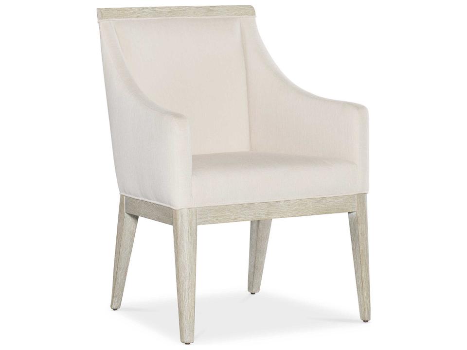 Modern Mood Upholstered Arm Dining Chair in Diamond Oak and Natural White Fabric