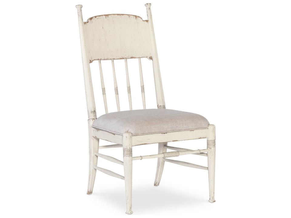 Americana Upholstered Oak Side Dining Chair in Daisy White and Linen