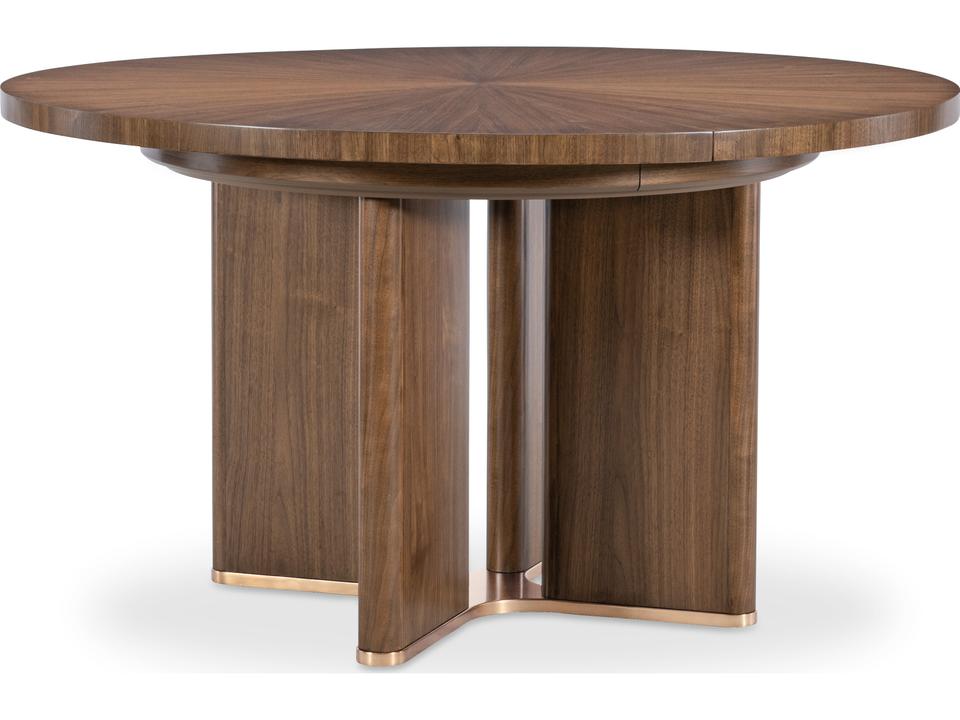 Eleana 54-Inch Round Dining Table with Leaf in Light Caramel Walnut and Sunlit Bronze