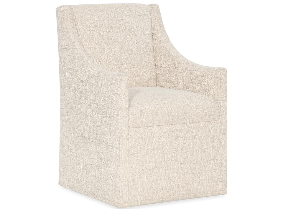 Eleana Castered Arm Chair Upholstered in Beige Classic Linen Fabric