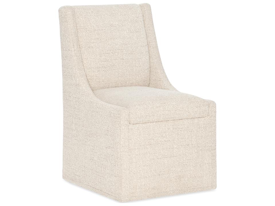 Eleana Castered Side Chair in Beige Classic Linen Fabric