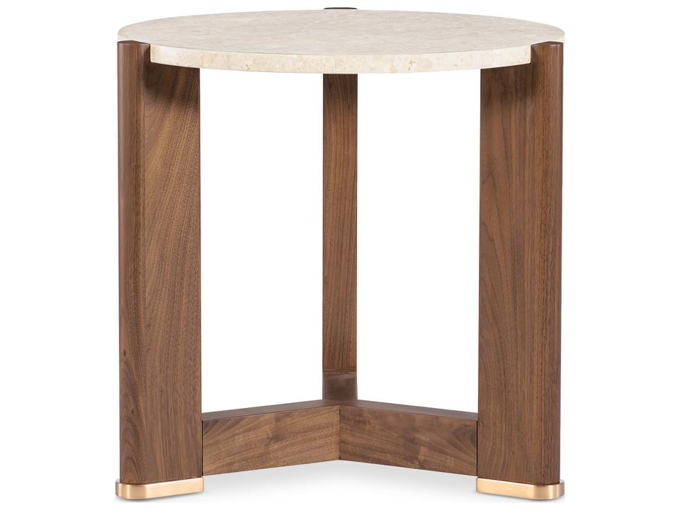 Eleana Round End Table with Honed Marble Top Light Caramel