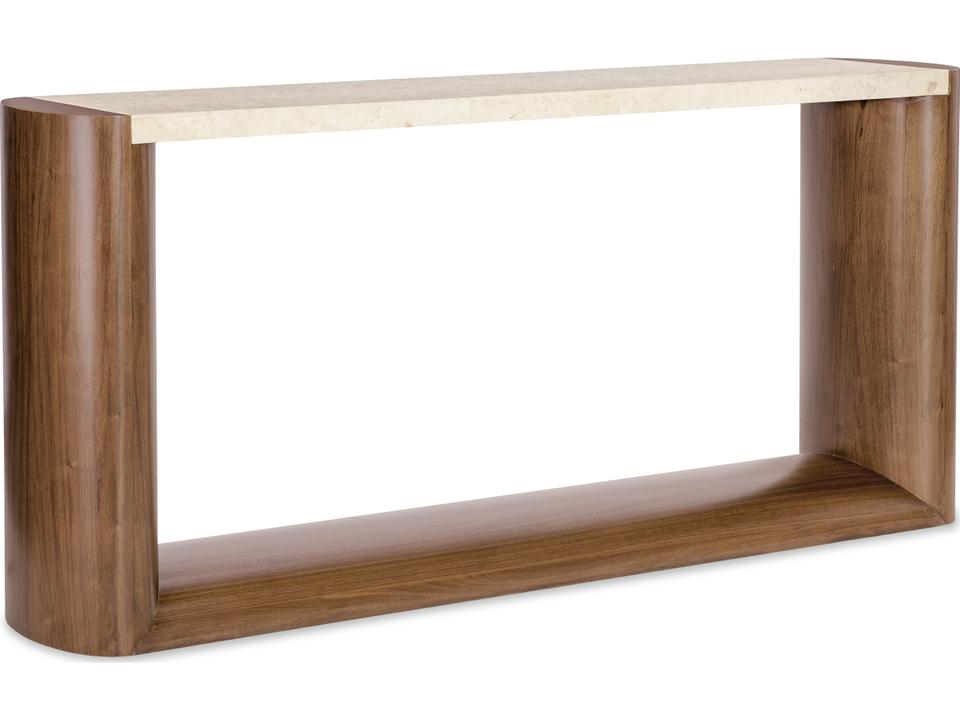 Eleana Console Table in Light Caramel Walnut and Honed Marble