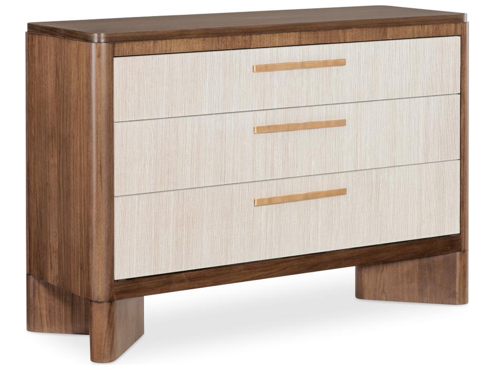 Eleana Three Drawer Chest in Light Caramel Walnut and Grass-Cloth