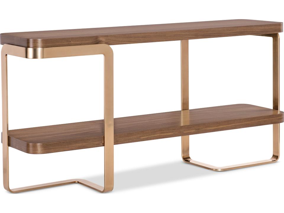 Eleana Rectangle Console Table with Walnut Veneers and Bronze Base
