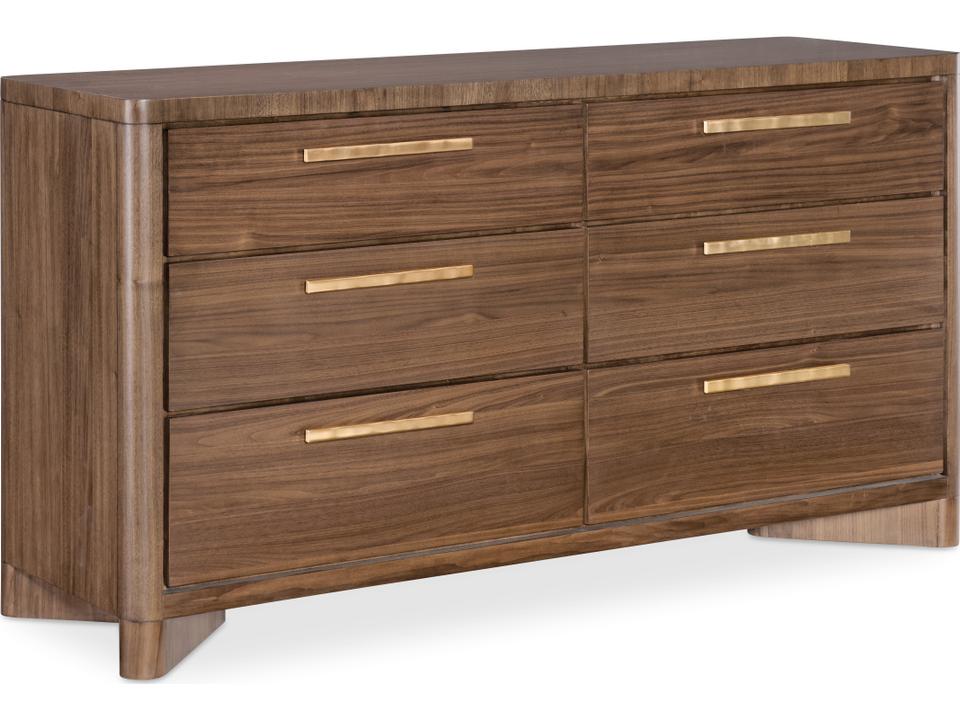 Eleana 6-Drawer Dresser in Light Caramel Walnut with Sunlit Bronze Hardware