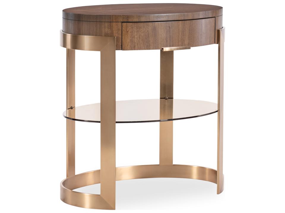 Eleana Oval Nightstand with Self-Closing Drawer and Glass Shelf