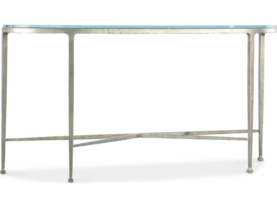 Cora Demilune Glass Console Table in Champagne Gold