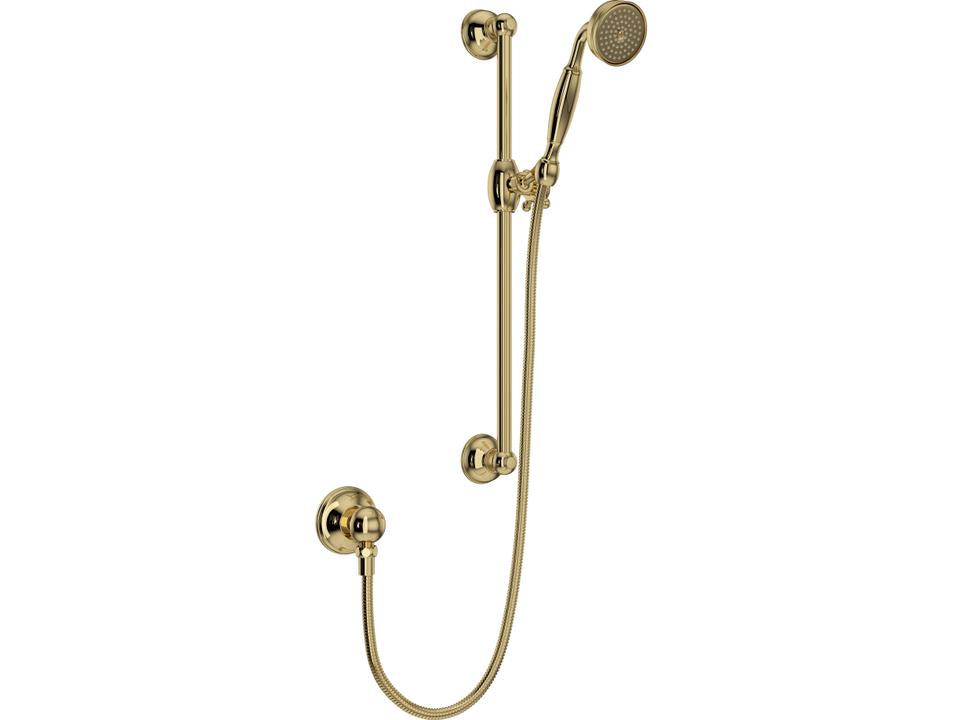 Handshower Set with 22-Inch Slide Bar and Single Function Handshower in Unlacquered Brass