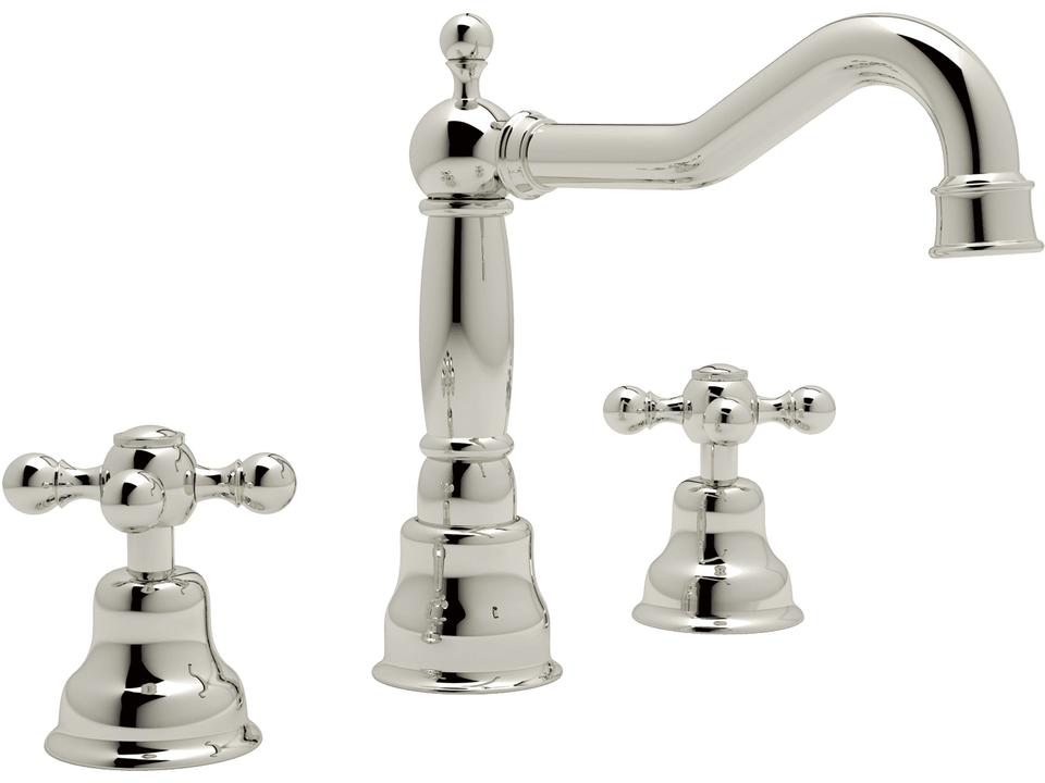 Arcana Widespread Column Spout Lavatory Faucet in Polished Nickel with Cross Handles