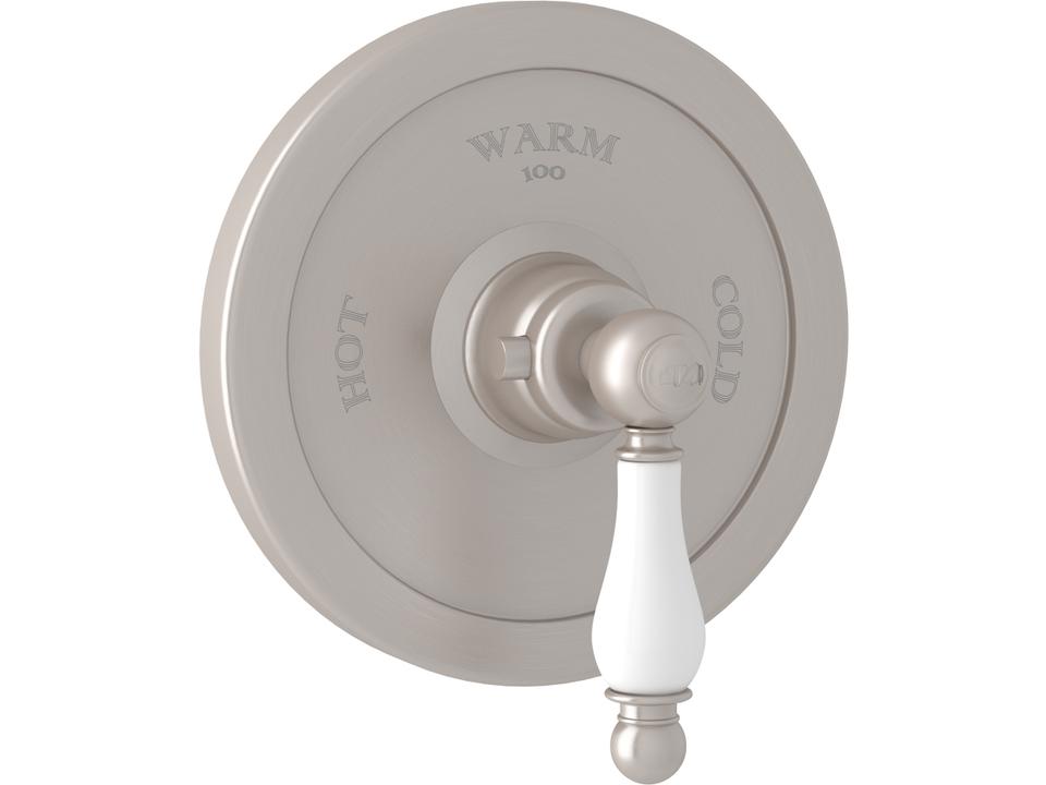 Arcana Thermostatic Shower Trim in Satin Nickel with Ornate Porcelain Lever