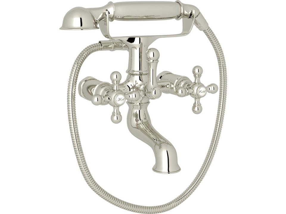Arcana Cisal Exposed Wall Mount Tub Filler with Handshower in Polished Nickel