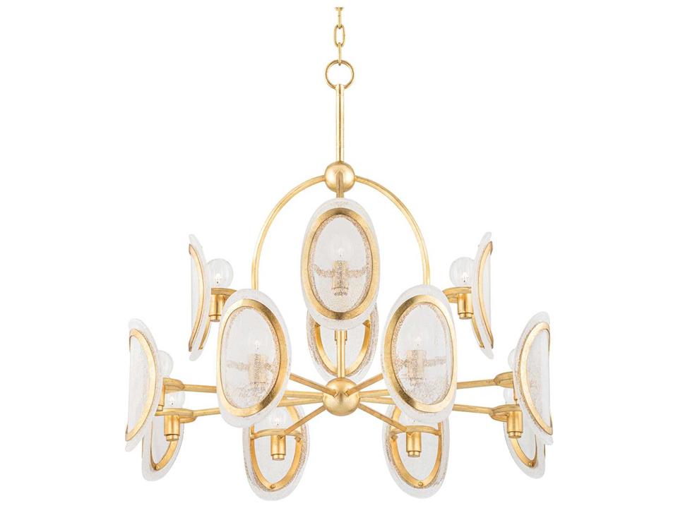 Danes 12-Light Vintage Gold Leaf Clear Glass Candelabra Chandelier