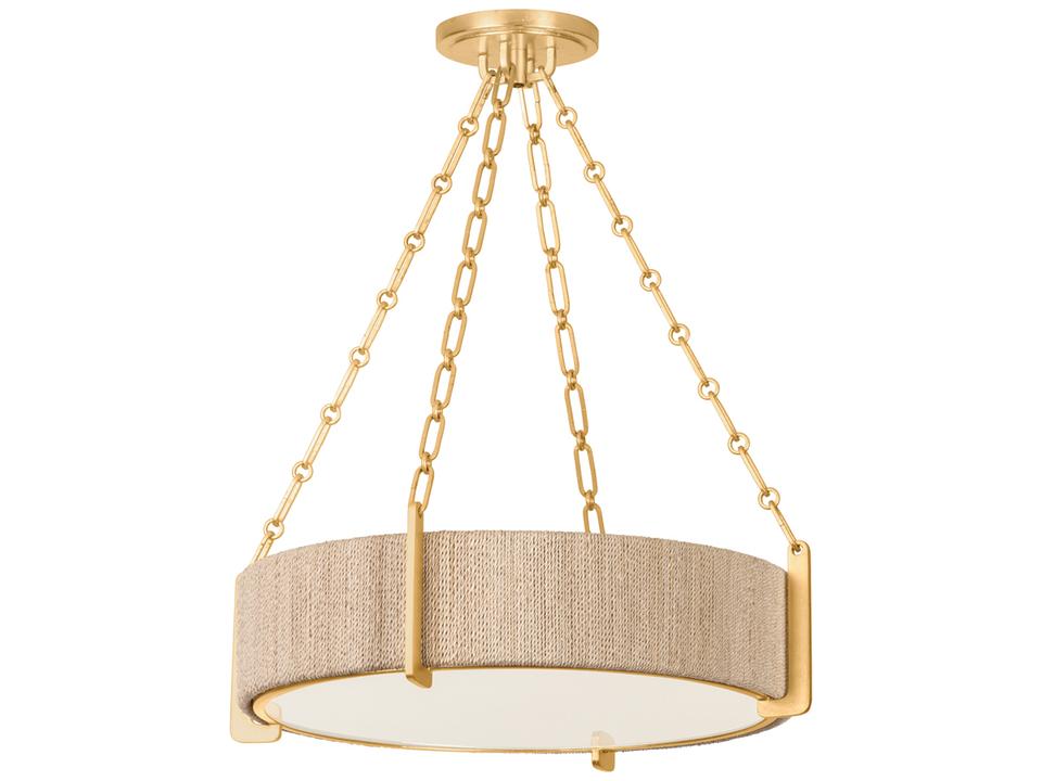 Quebec 4-Light Gold Leaf Drum Chandelier with Bleached Abaca