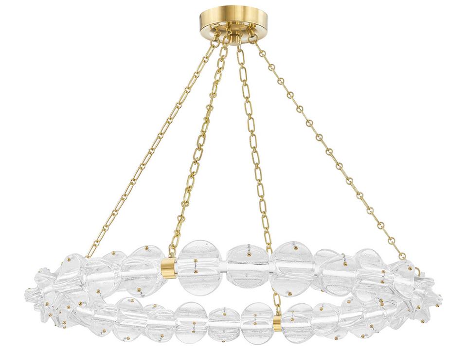 Lindley 1-Light Aged Brass Etched Glass LED Chandelier