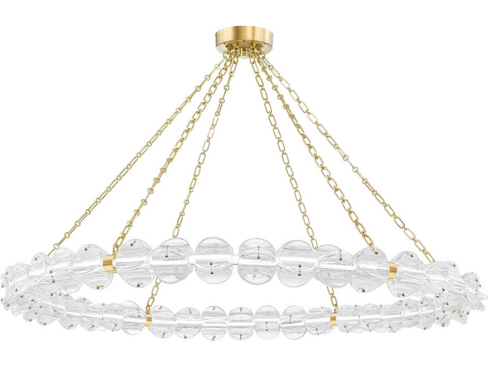 1-Light Lindley Aged Brass Etched Glass LED Chandelier