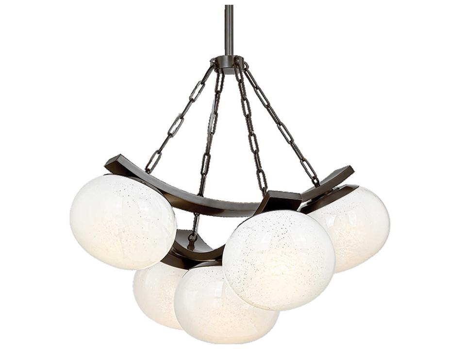 5-Light Duxbury Chandelier in Distressed Bronze with Cloud Glass