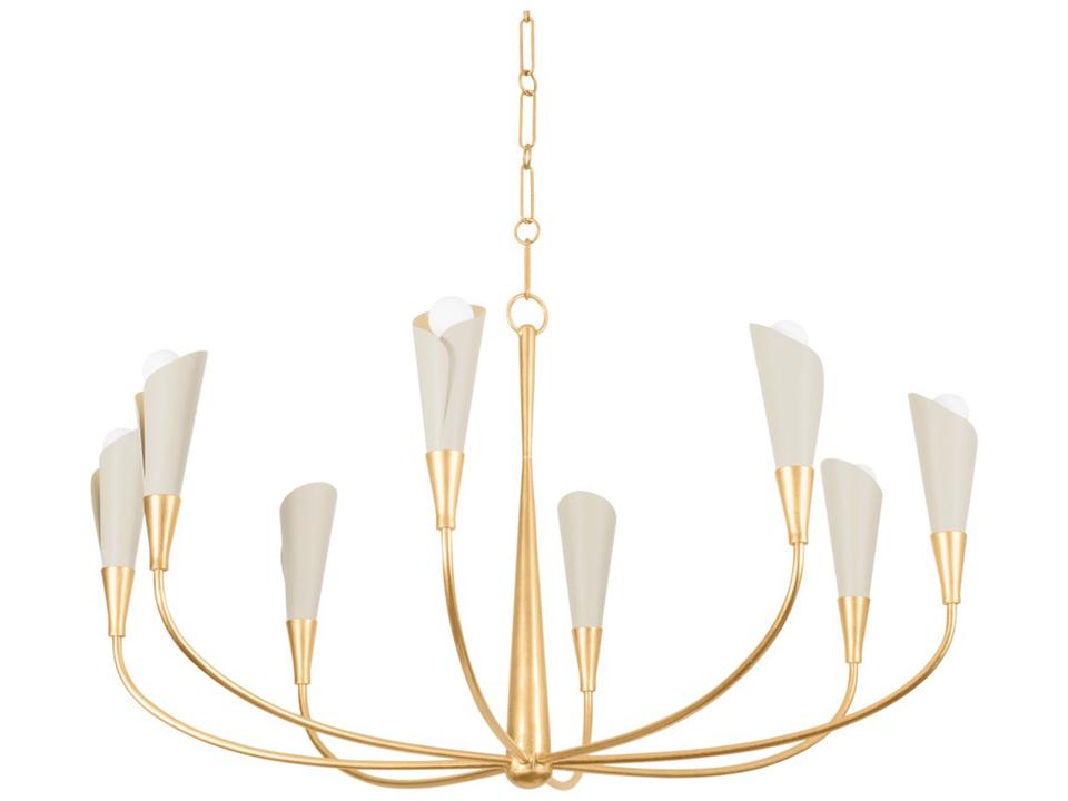 Montrose 8-Light Chandelier Vintage Gold Leaf Soft Sand Shades