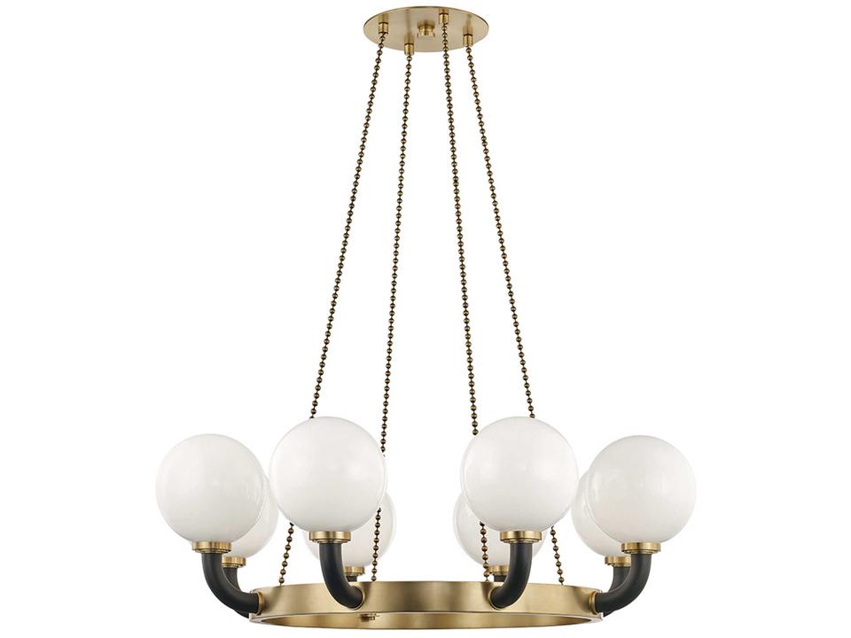 Werner 8-Light Aged Brass Black Glass Globe Chandelier