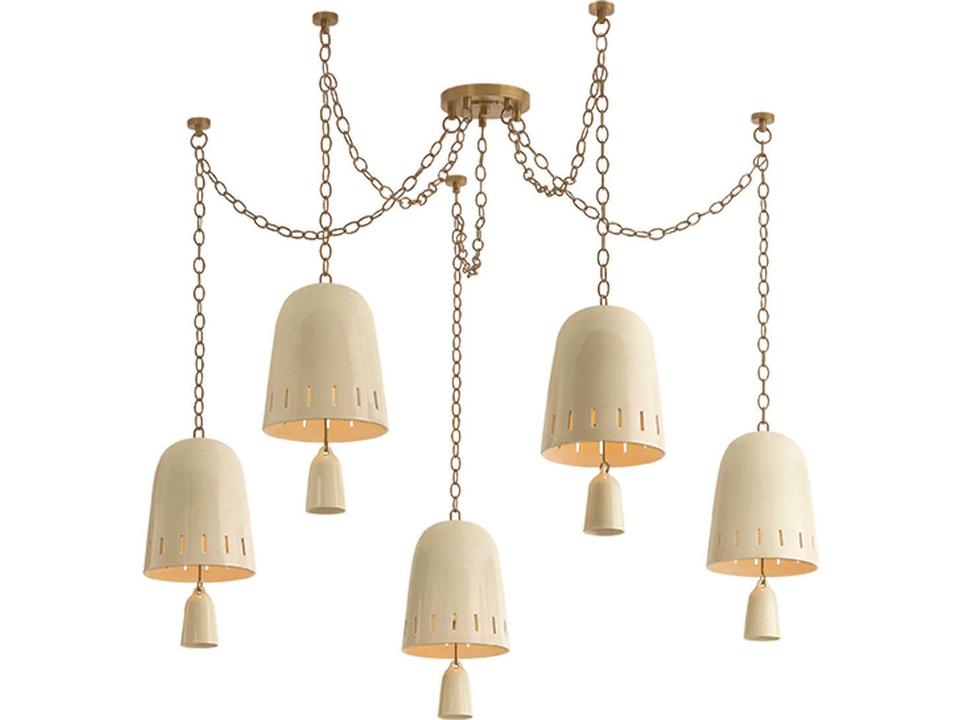 Omi 5-Light Patina Brass Ceramic Ivory Crackle Drum Chandelier
