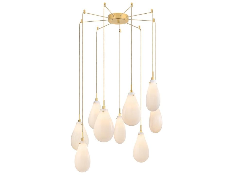 Ironwood 9-Light Chandelier with Opal Seedy Glass in Aged Brass