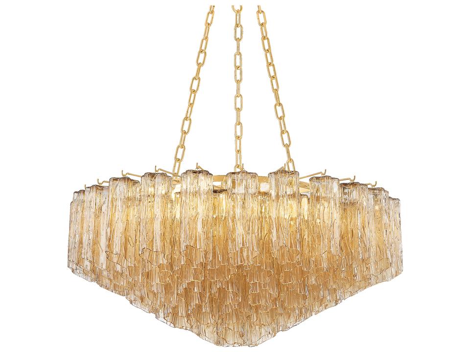 9-Light Watertown Chandelier in Aged Brass with Tronchi Glass