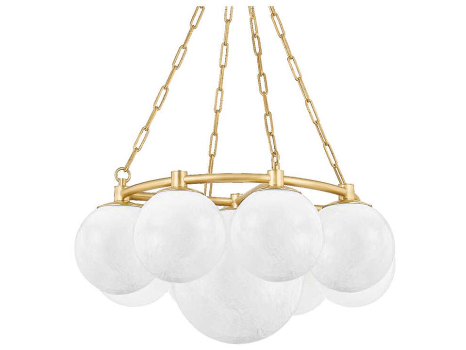 Thornwood 9-Light Aged Brass Glass Globe Chandelier