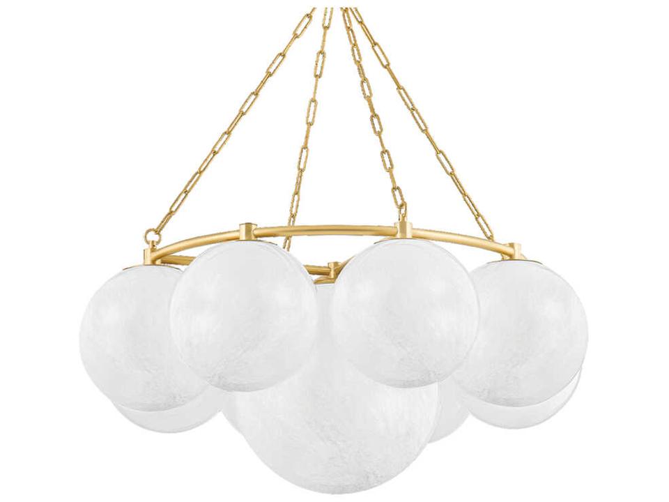 Thornwood 9-Light Aged Brass Glass Globe Chandelier