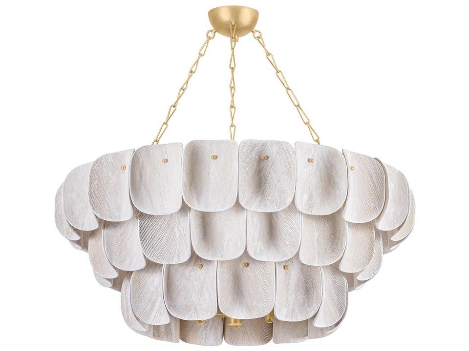 Amalfi 16-Light Vintage Gold Leaf Chandelier with Woven Coconut Fiber Shades