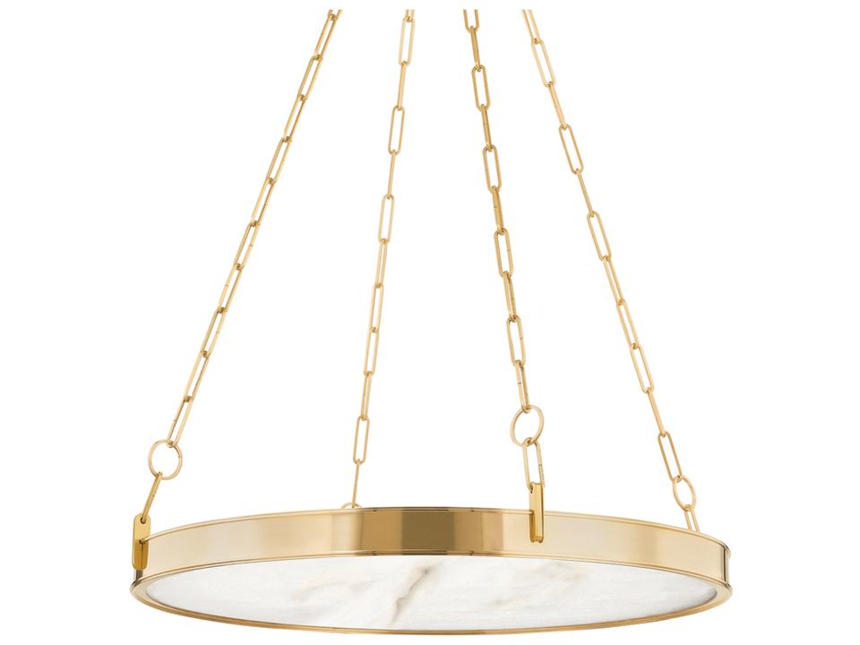 Kirby 1-Light Aged Brass LED Chandelier with White Alabaster Shade