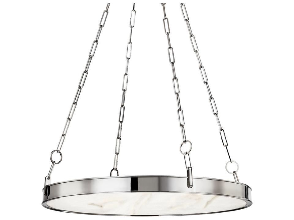 Kirby LED Round Chandelier in Polished Nickel with White Alabaster