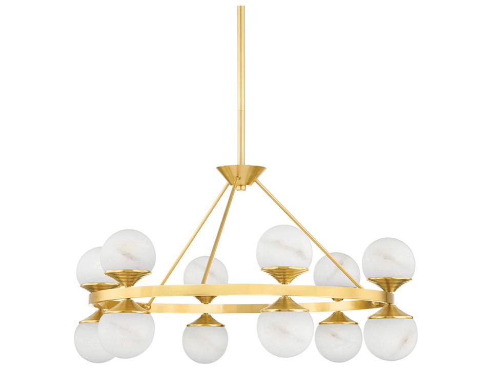 Grafton 12-Light Aged Brass White Globe Round Chandelier