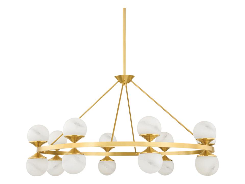 Grafton 16-Light6-Light Aged Brass White Globe Chandelier