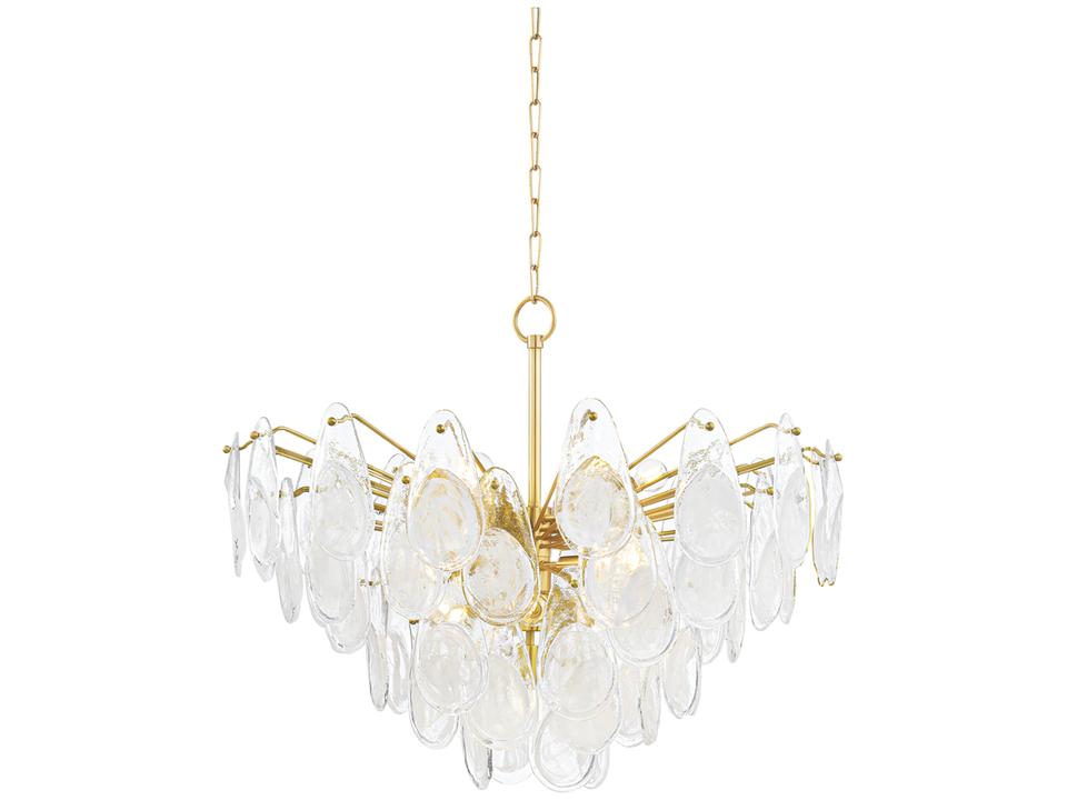 Darcia 15-Light Aged Brass Chandelier with Piastra Glass Teardrops