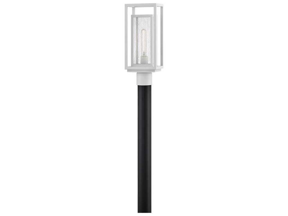 Republic 1-Light Outdoor Post Light in Textured White with Clear Seedy Glass