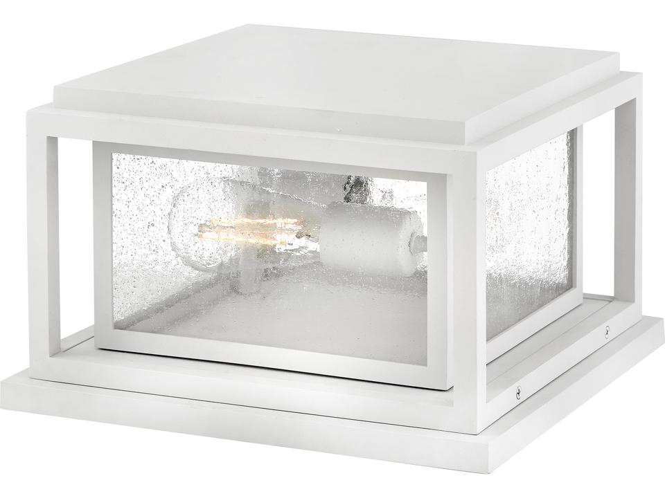 Republic 2-Light Outdoor Post Light in Textured White with Clear Seedy Glass