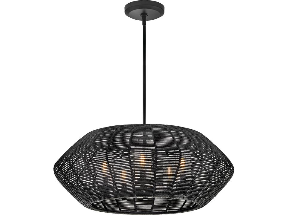 Luca 5-Light Outdoor Chandelier in Black with Clear Seedy Glass
